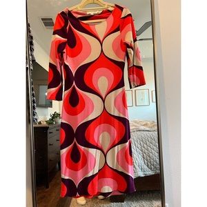 Fun Boden jersey knit dress in retro geometric pattern, EUC, size US4L